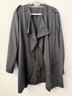 Charcoal Gray Open Front Waterfall Trench Coat Lightweight Duster Jacket Size L